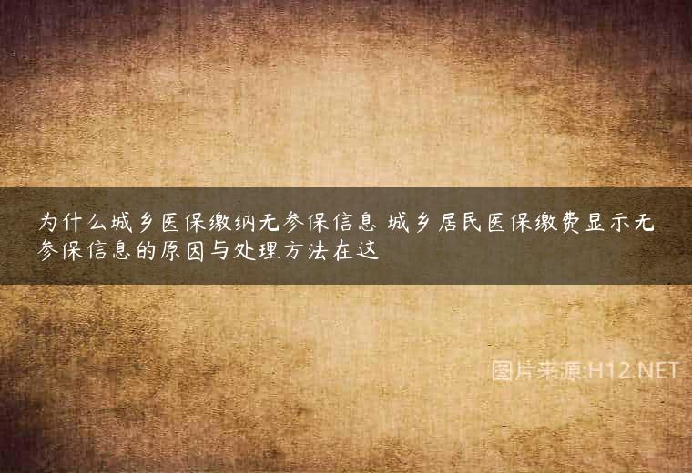 为什么城乡医保缴纳无参保信息 城乡居民医保缴费显示无参保信息的原因与处理方法在这