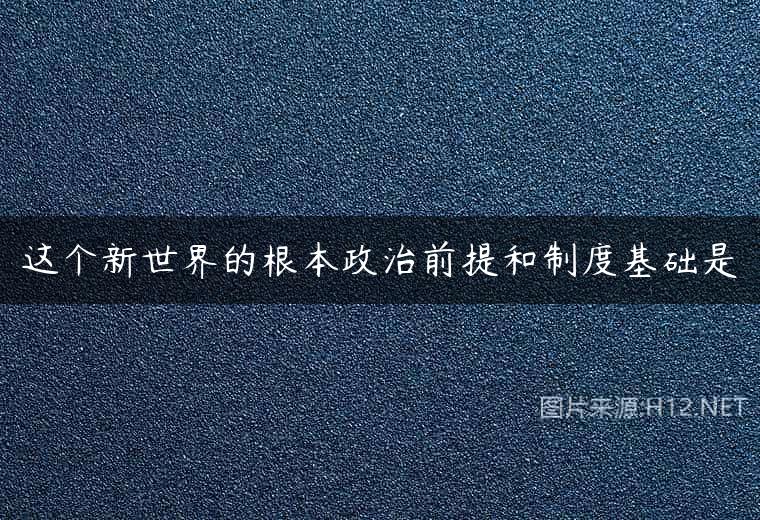 这个新世界的根本政治前提和制度基础是