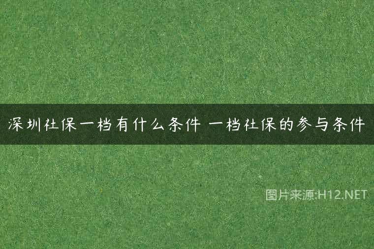 深圳社保一档有什么条件 一档社保的参与条件