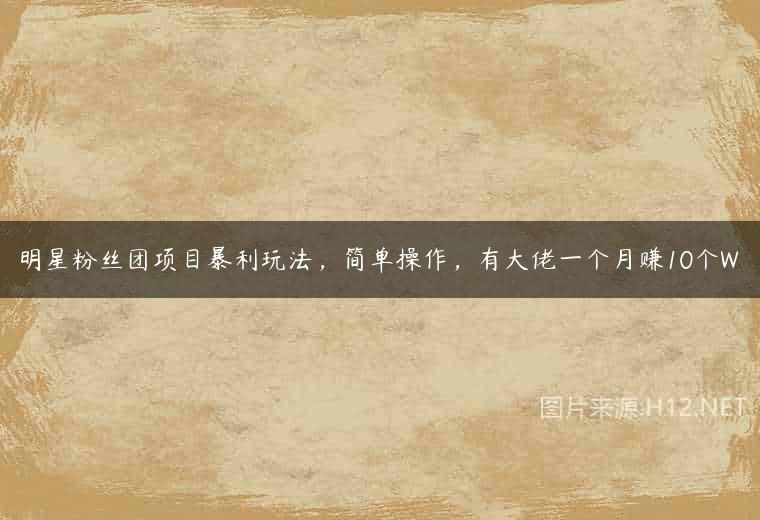 明星粉丝团项目暴利玩法，简单操作，有大佬一个月赚10个W