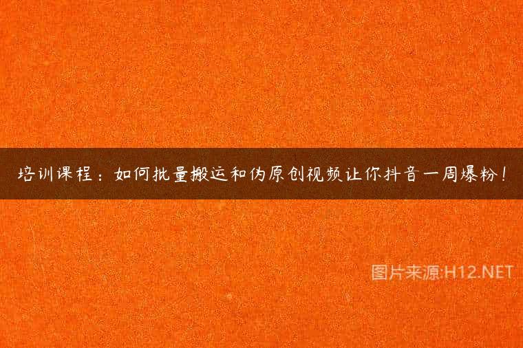 培训课程：如何批量搬运和伪原创视频让你抖音一周爆粉！