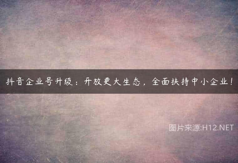 抖音企业号升级：开放更大生态，全面扶持中小企业！