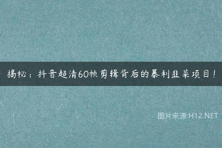 揭秘：抖音超清60帧剪辑背后的暴利韭菜项目！