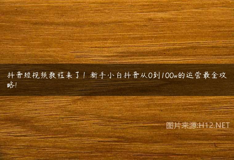 抖音短视频教程来了！新手小白抖音从0到100w的运营最全攻略!