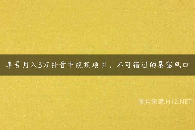 单号月入3万抖音中视频项目，不可错过的暴富风口