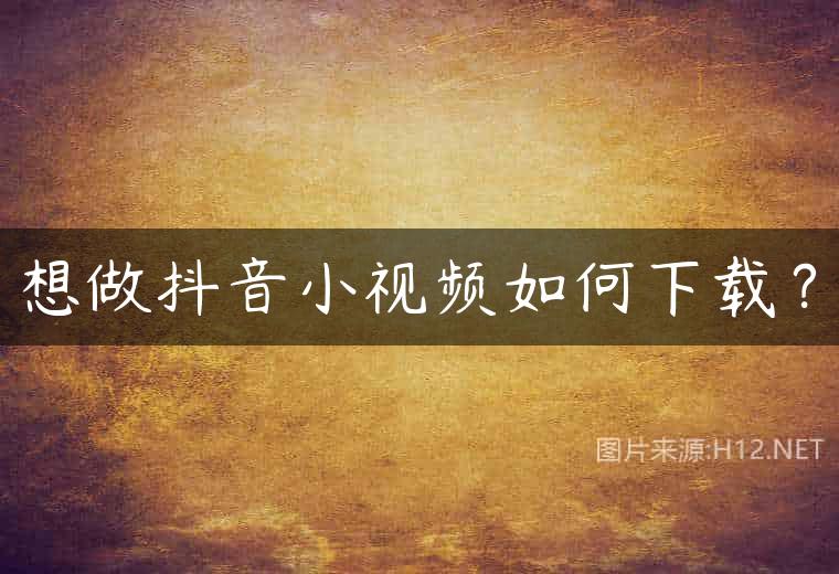 想做抖音小视频如何下载？