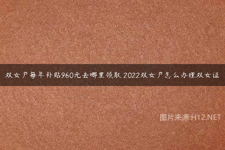 双女户每年补贴960元去哪里领取 2022双女户怎么办理双女证